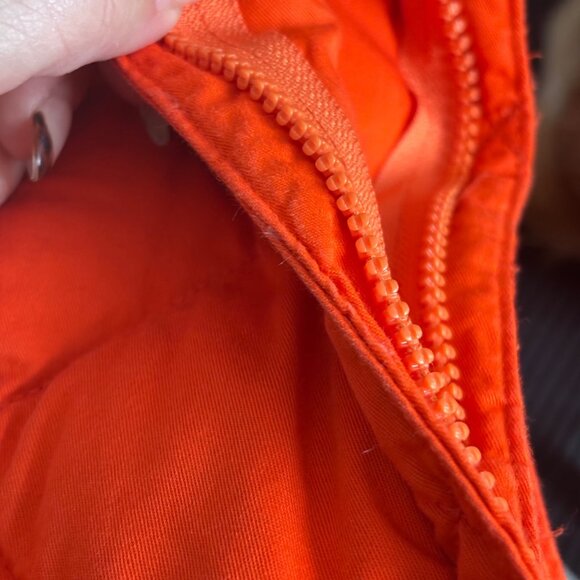 VTG 90s J CREW Quilted Duck Down Vest Gorpcore Neon Bright Hunter Orange Hunt M - Picture 3 of 5